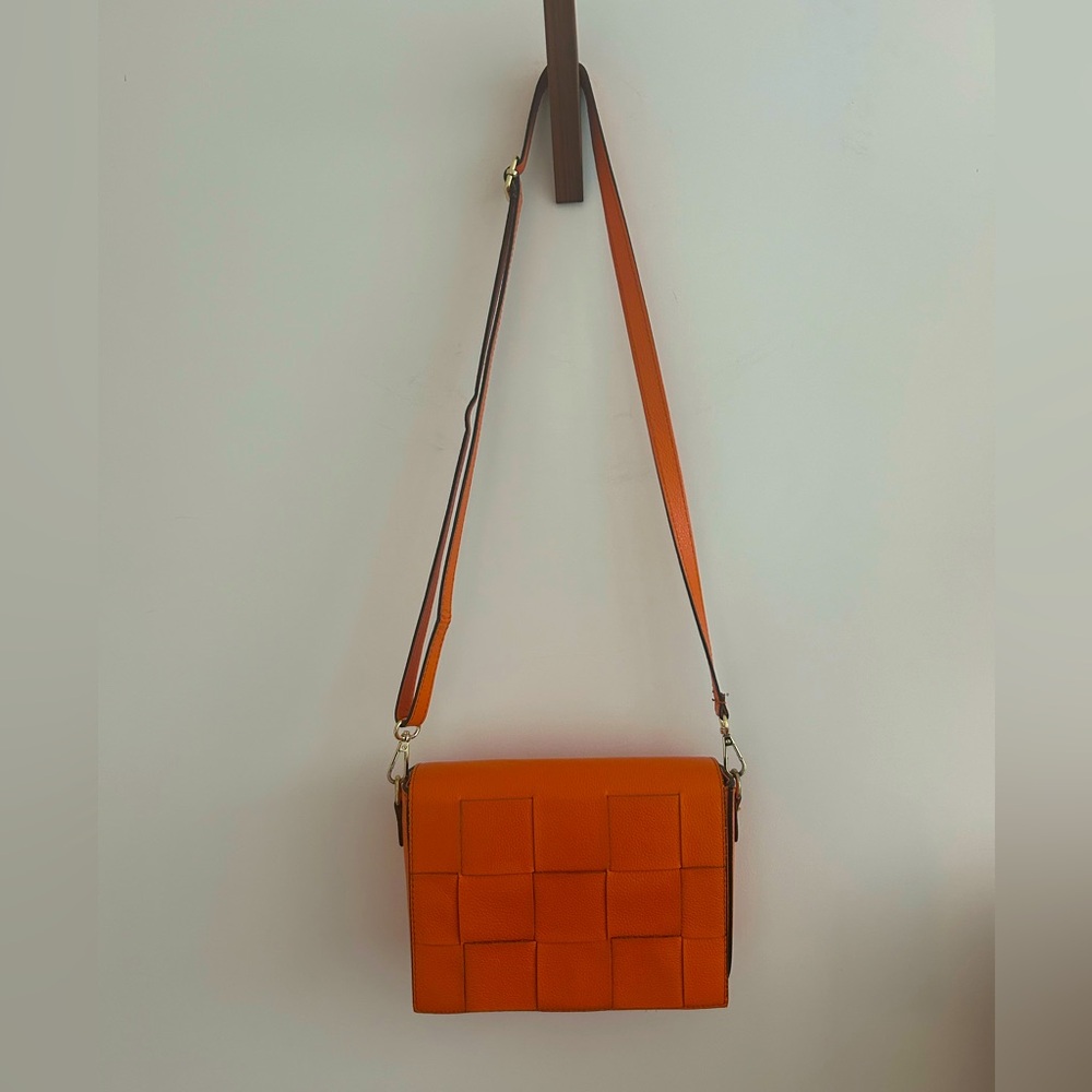 Orange Italian Leather Crossbody bag